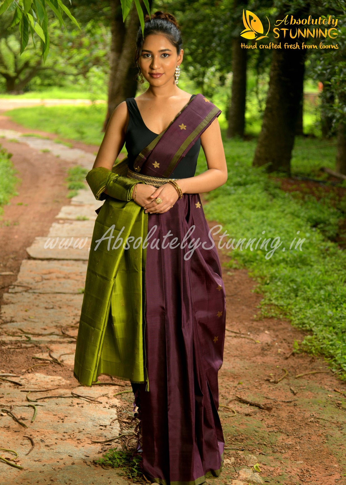 PARIJATHAM Hand Woven Burgundy Floral Motif