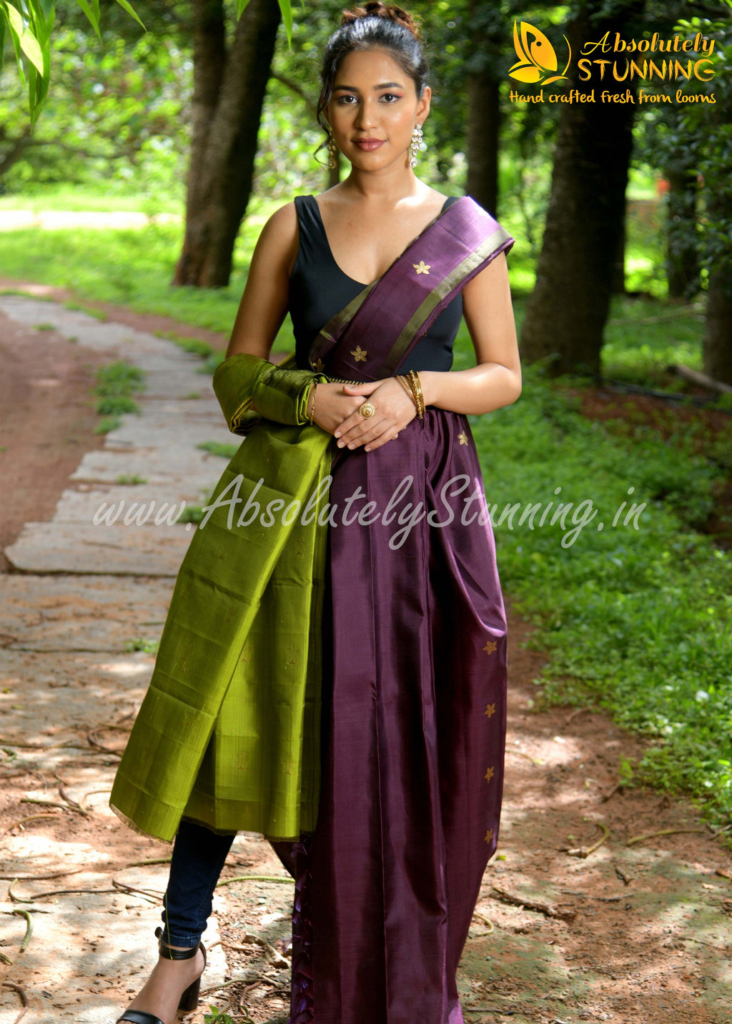 PARIJATHAM Hand Woven Burgundy Floral Motif
