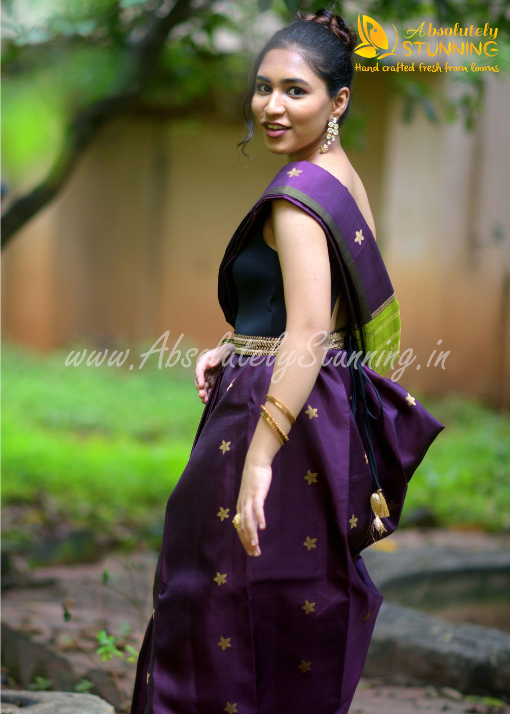 PARIJATHAM Hand Woven Burgundy Floral Motif
