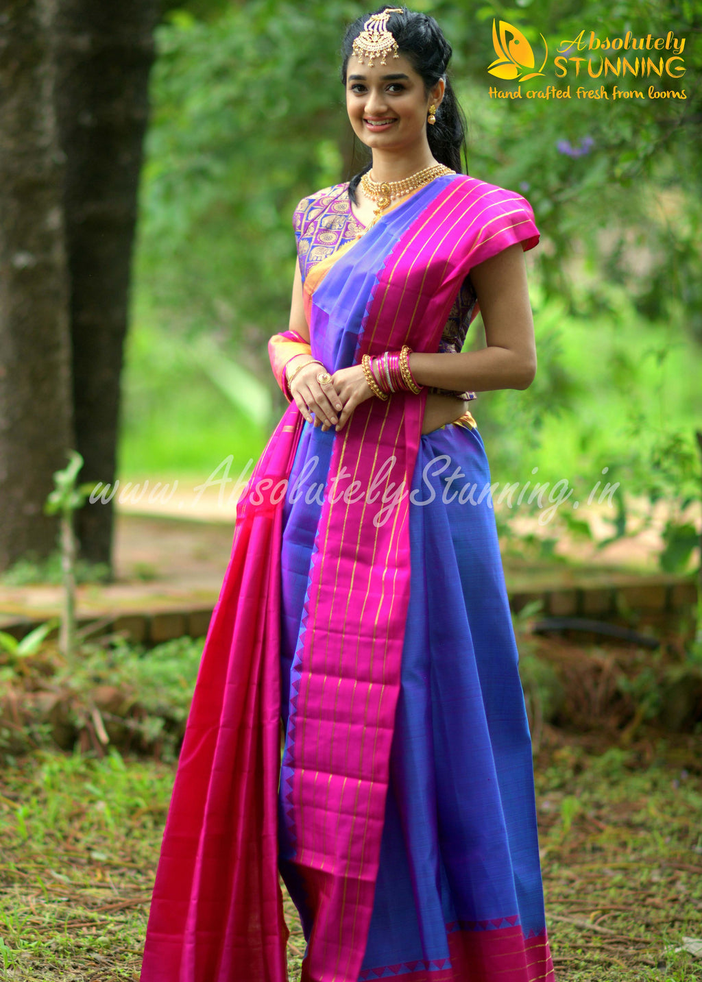TRIVARNAM Hand Woven Tricolour Blue
