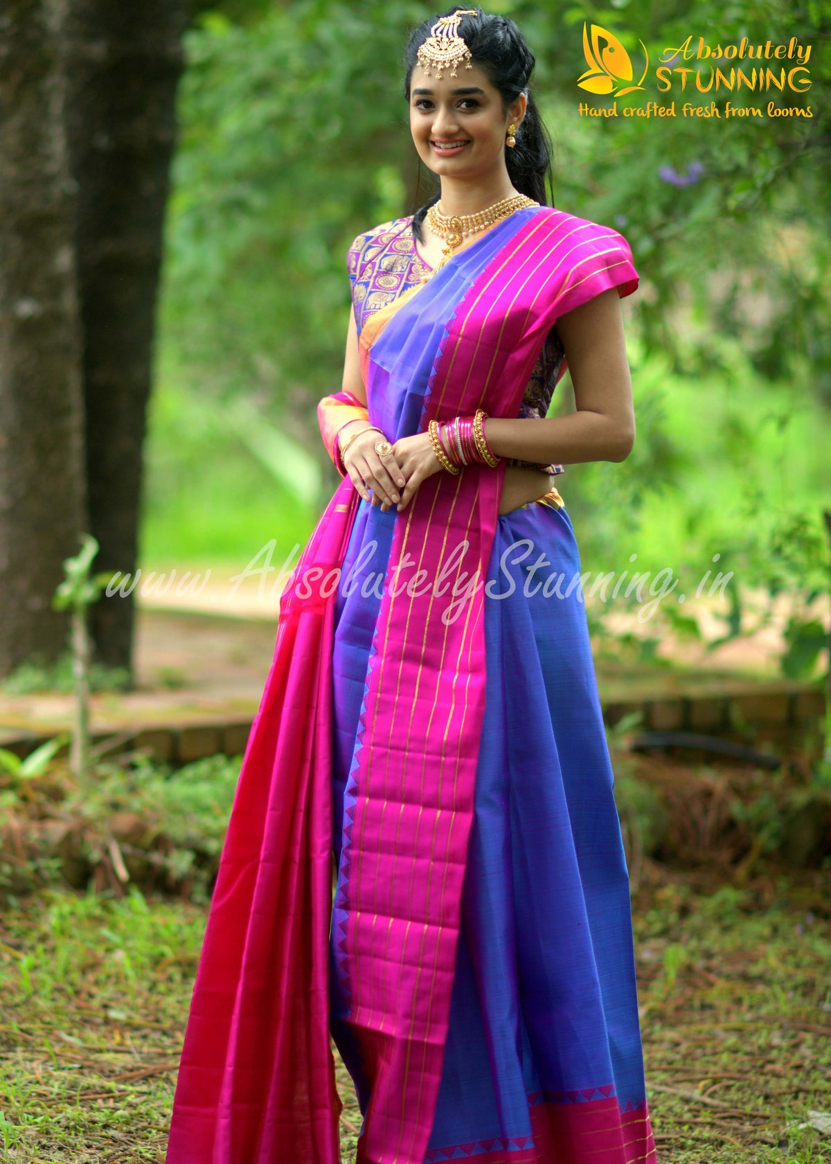 TRIVARNAM Hand Woven Tricolour Blue
