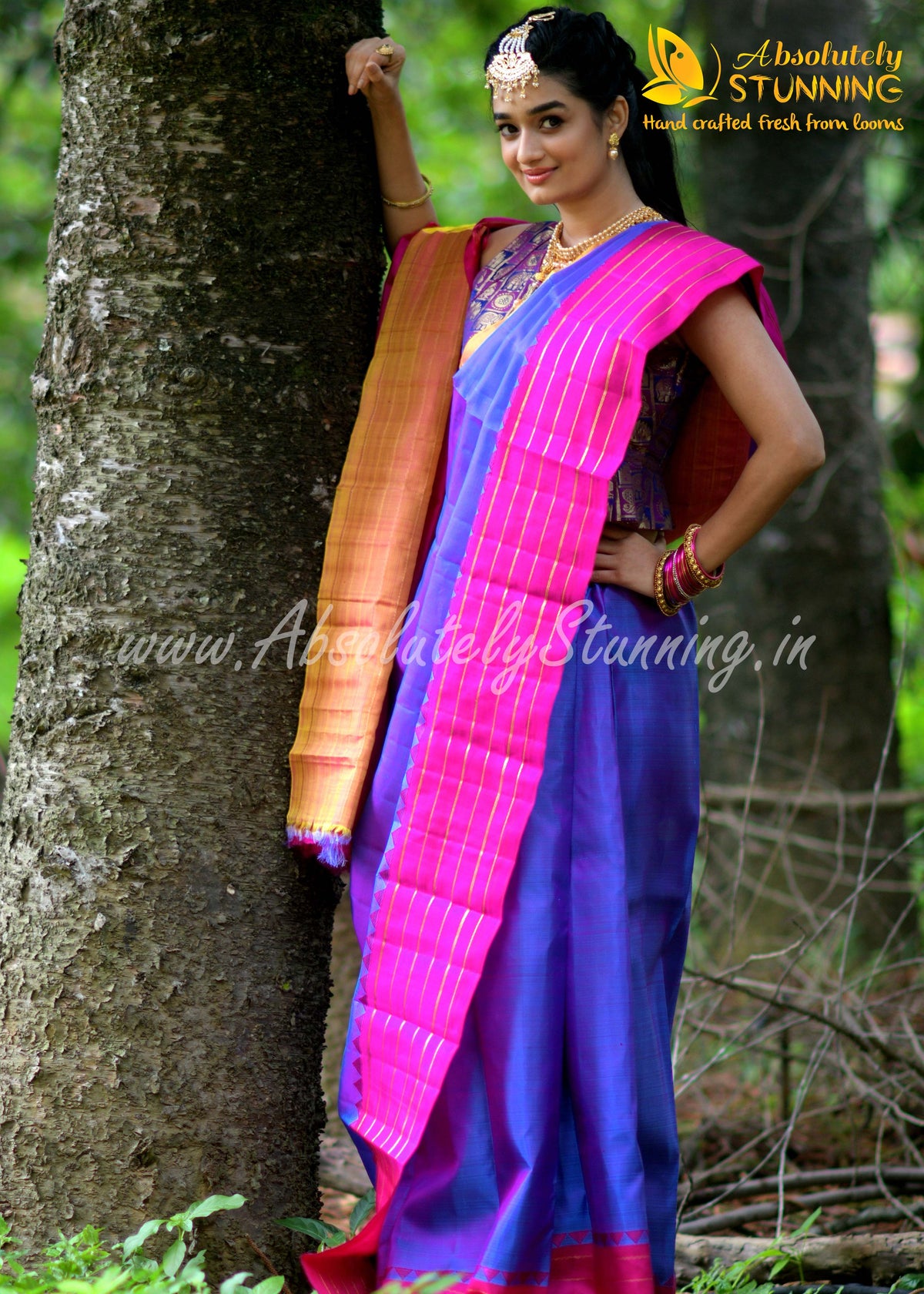 TRIVARNAM Hand Woven Tricolour Blue
