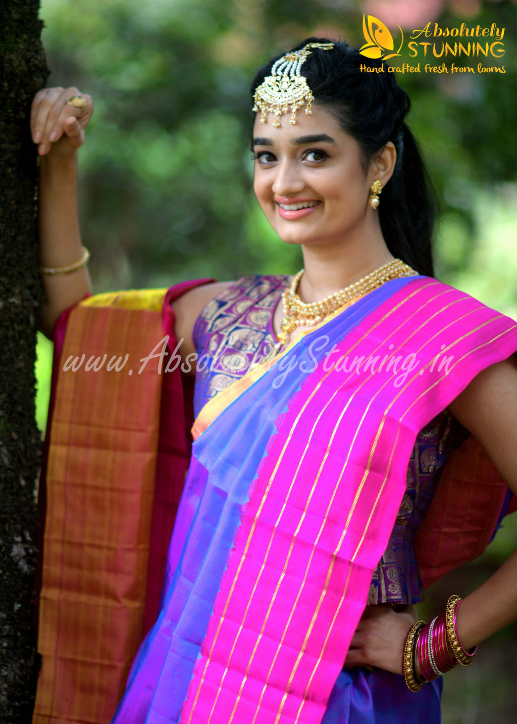 TRIVARNAM Hand Woven Tricolour Blue