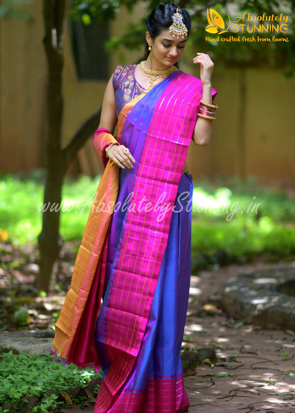 TRIVARNAM Hand Woven Tricolour Blue