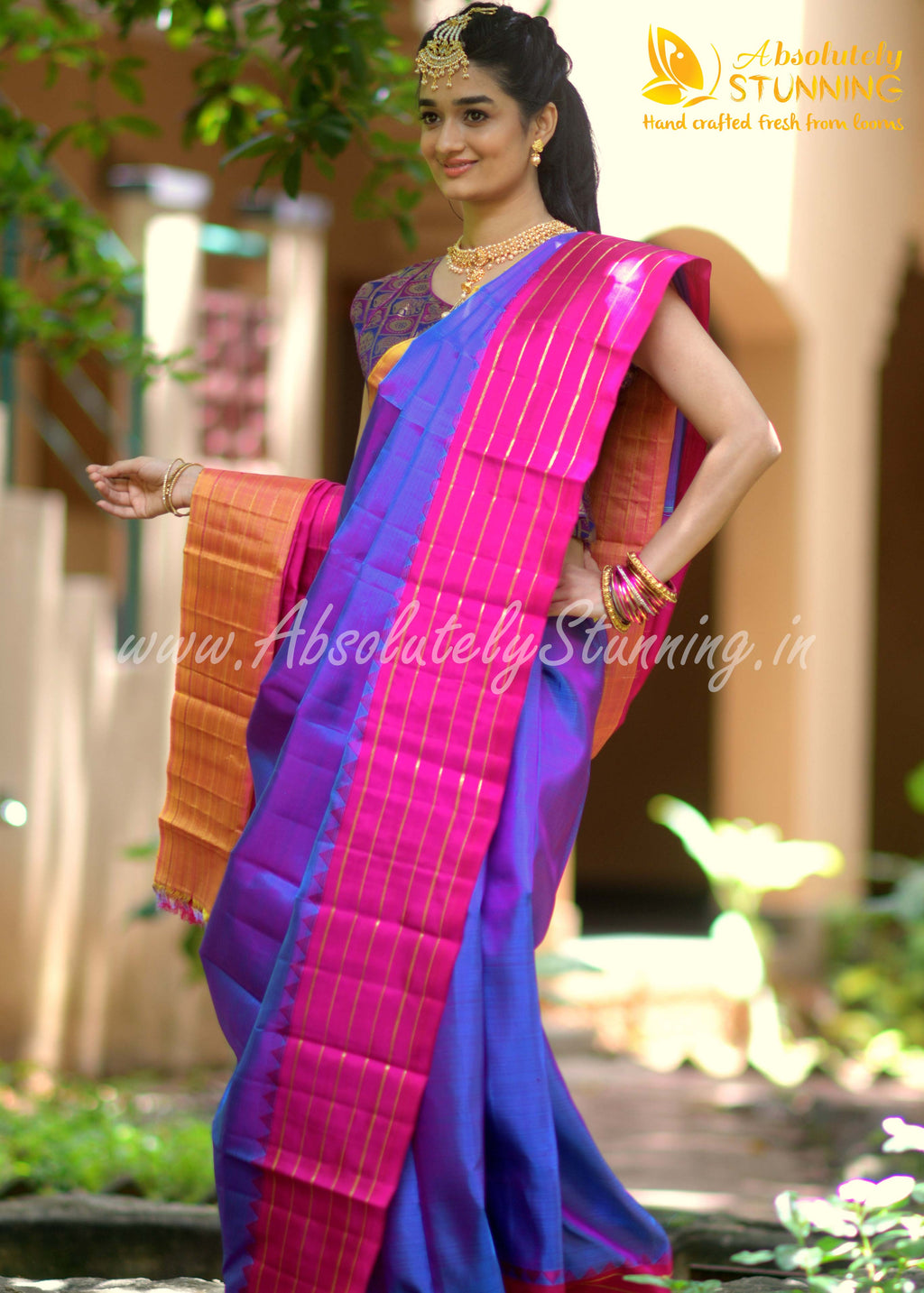 TRIVARNAM Hand Woven Tricolour Blue