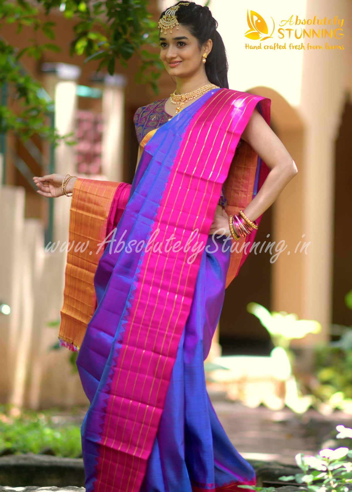 TRIVARNAM Hand Woven Tricolour Blue