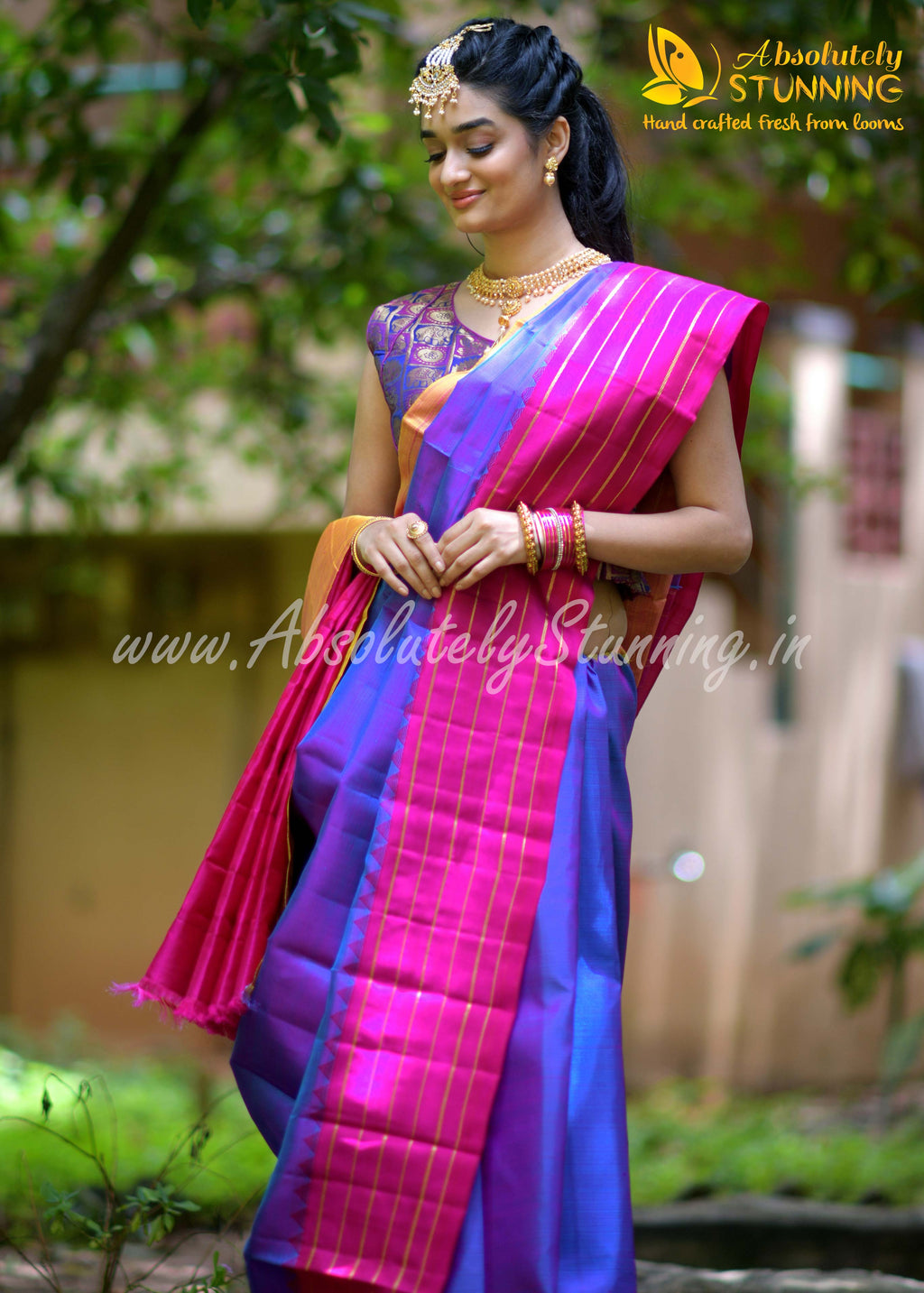 TRIVARNAM Hand Woven Tricolour Blue
