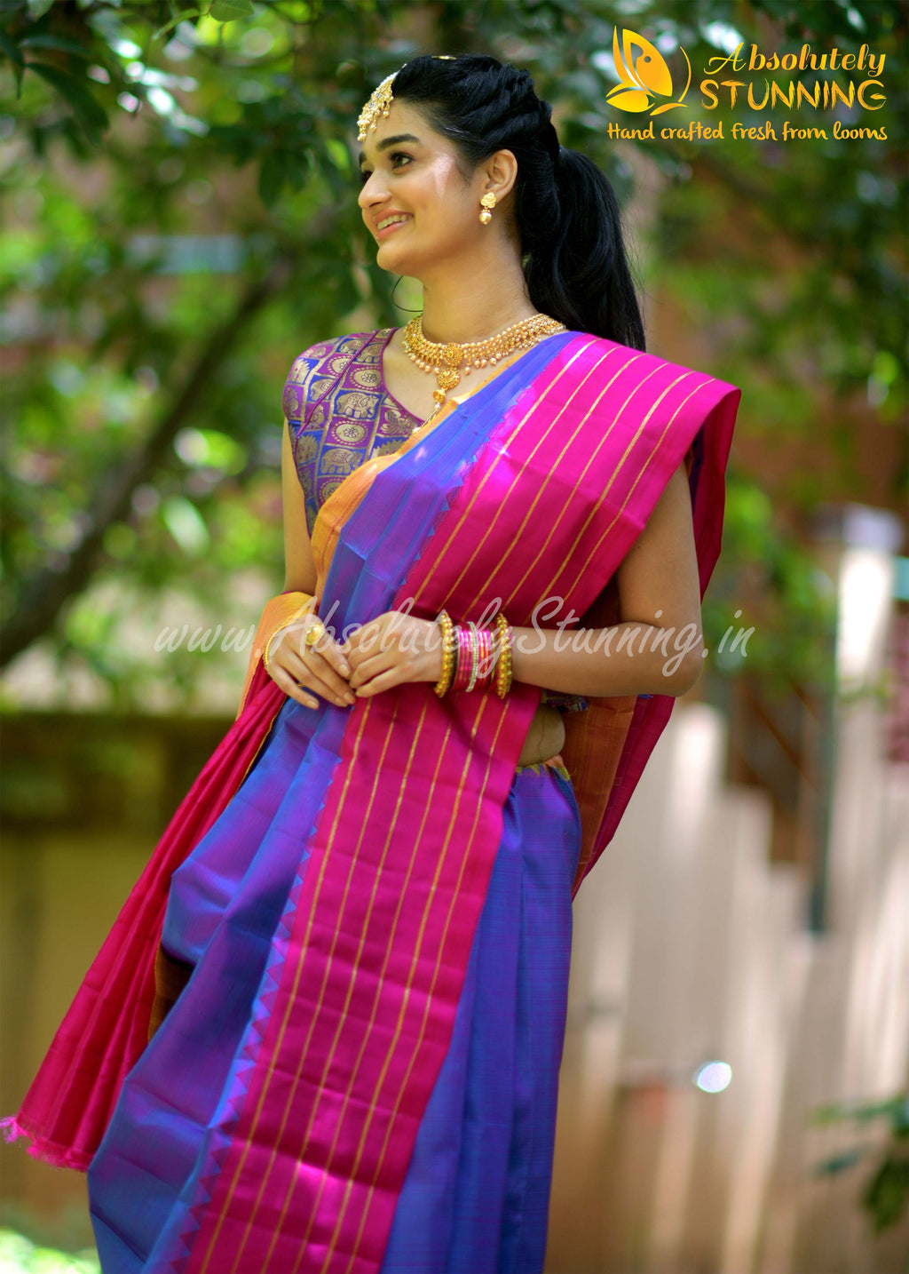 TRIVARNAM Hand Woven Tricolour Blue