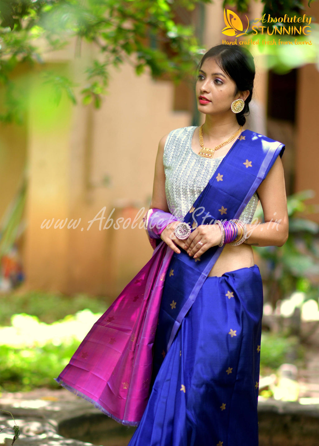 PARIJATHAM Hand Woven Navy Blue Floral
