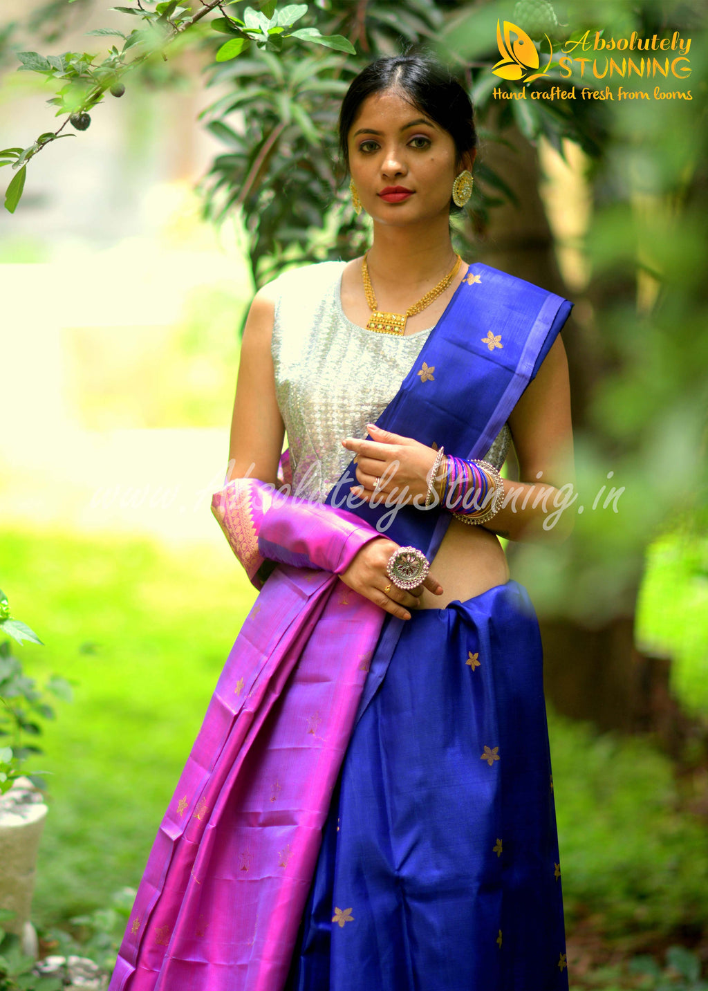 PARIJATHAM Hand Woven Navy Blue Floral