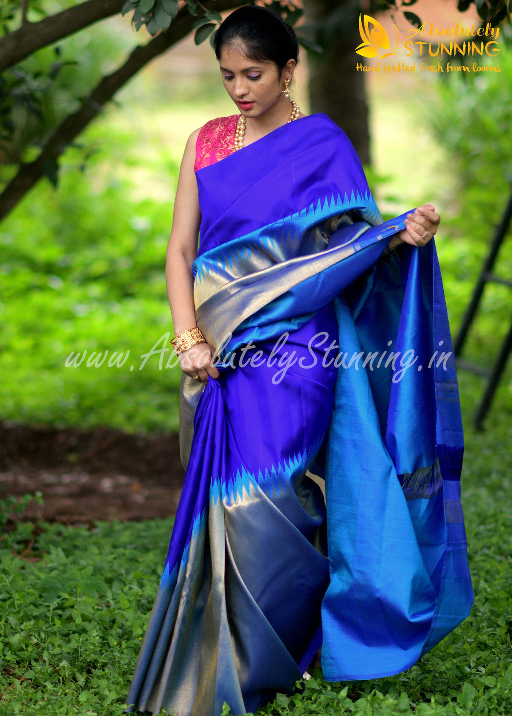 AROHANAM Hand Woven Royal Blue Rising border