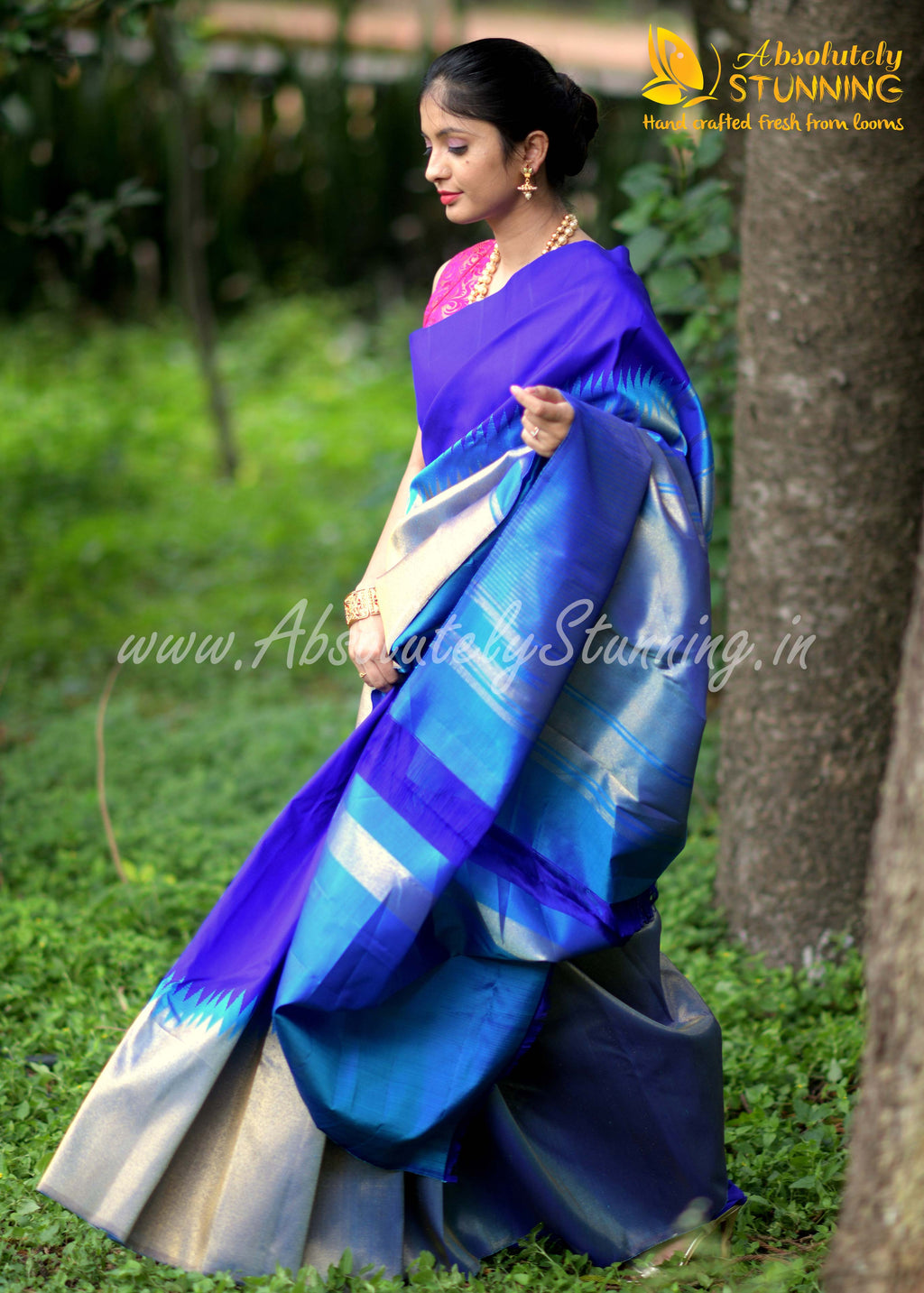 AROHANAM Hand Woven Royal Blue Rising border