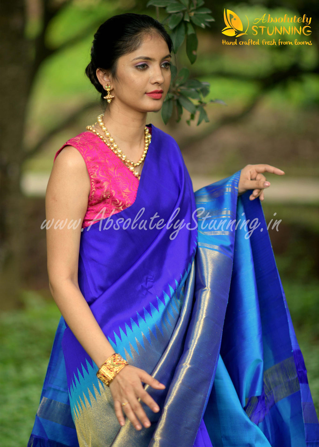 AROHANAM Hand Woven Royal Blue Rising border
