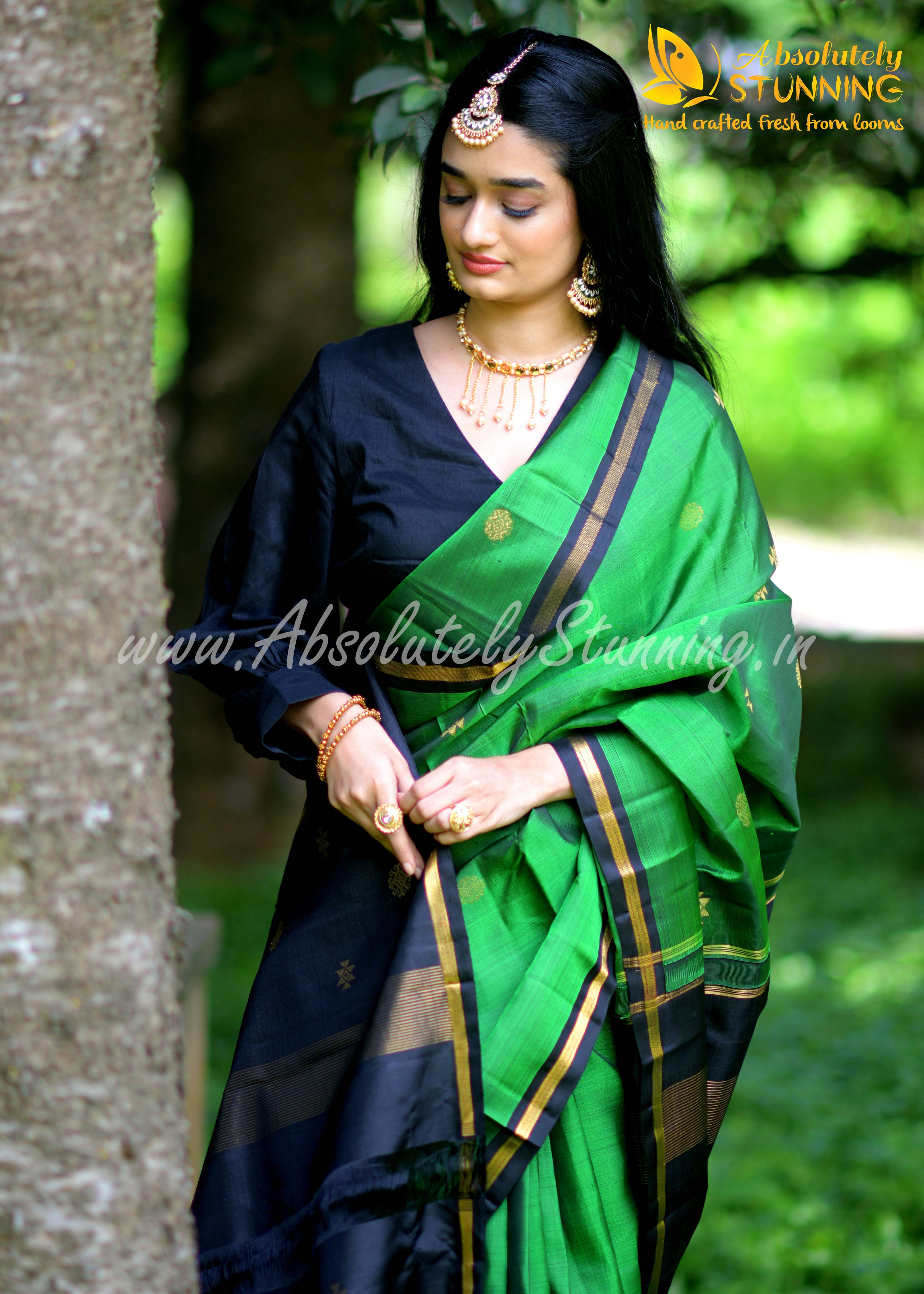 Soundaryam Hand Woven Green Exquisite Motifs