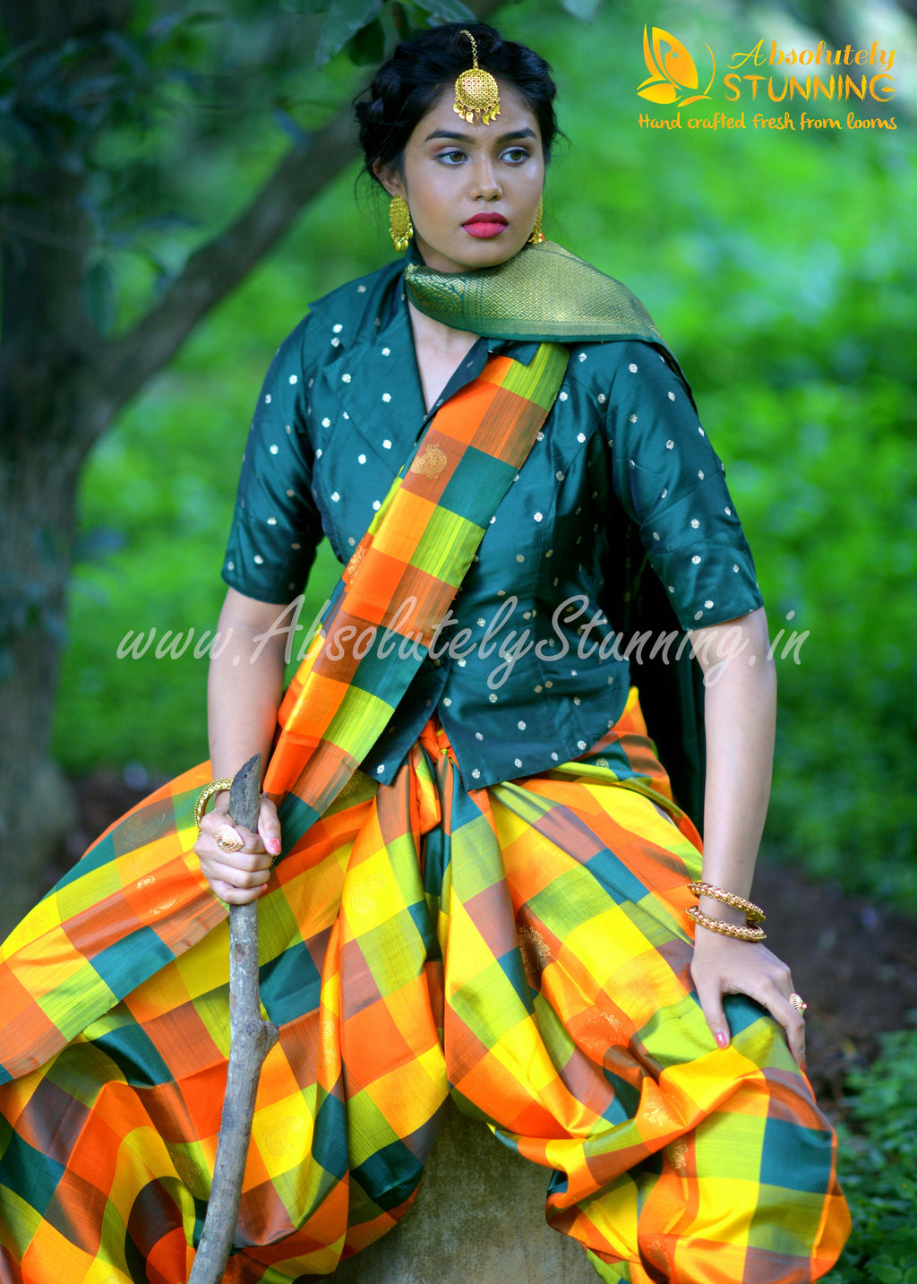 PANJAVARNAM Hand Woven Multicolour (Orange)