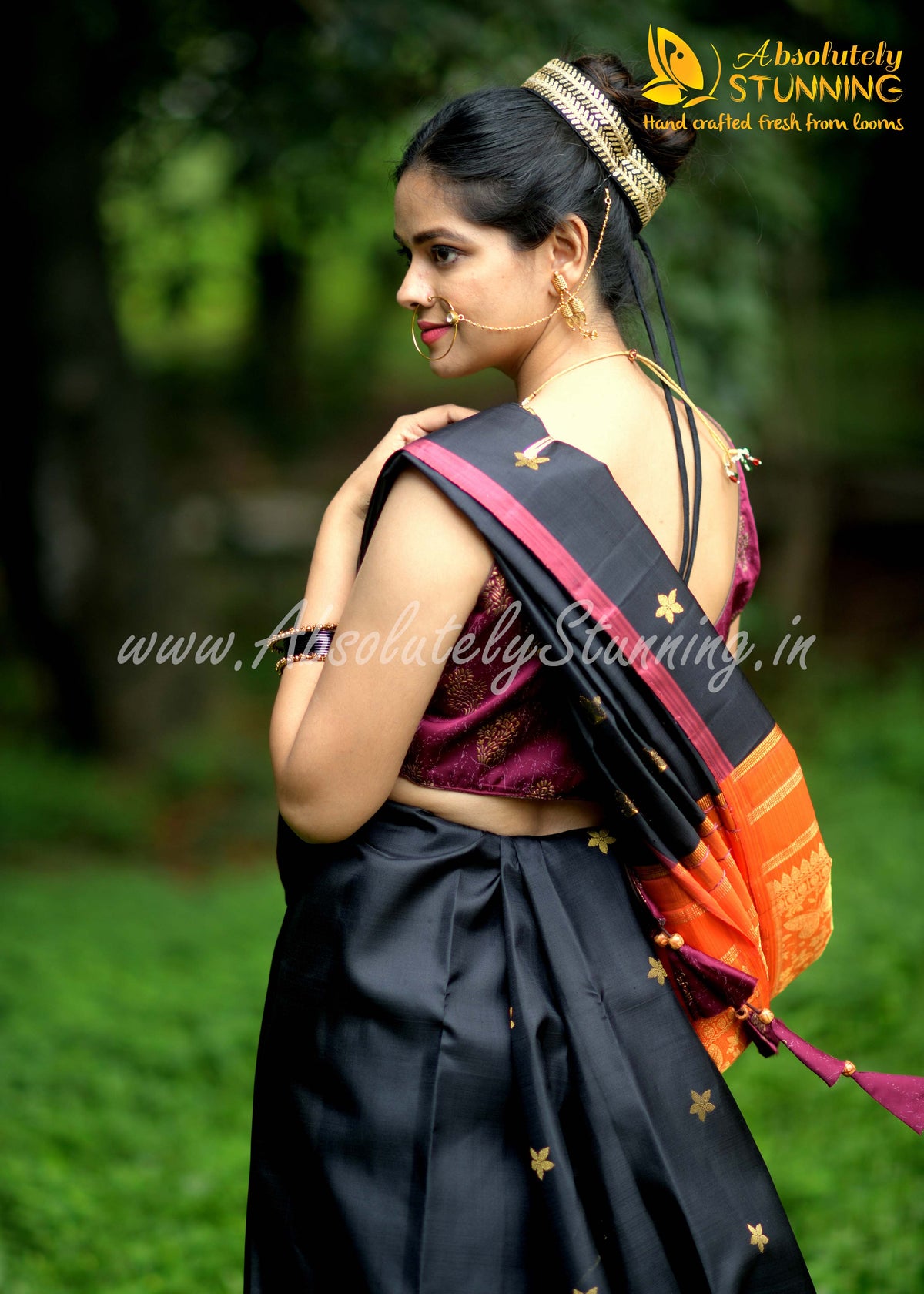 PARIJATHAM Hand Woven Black Floral Motif