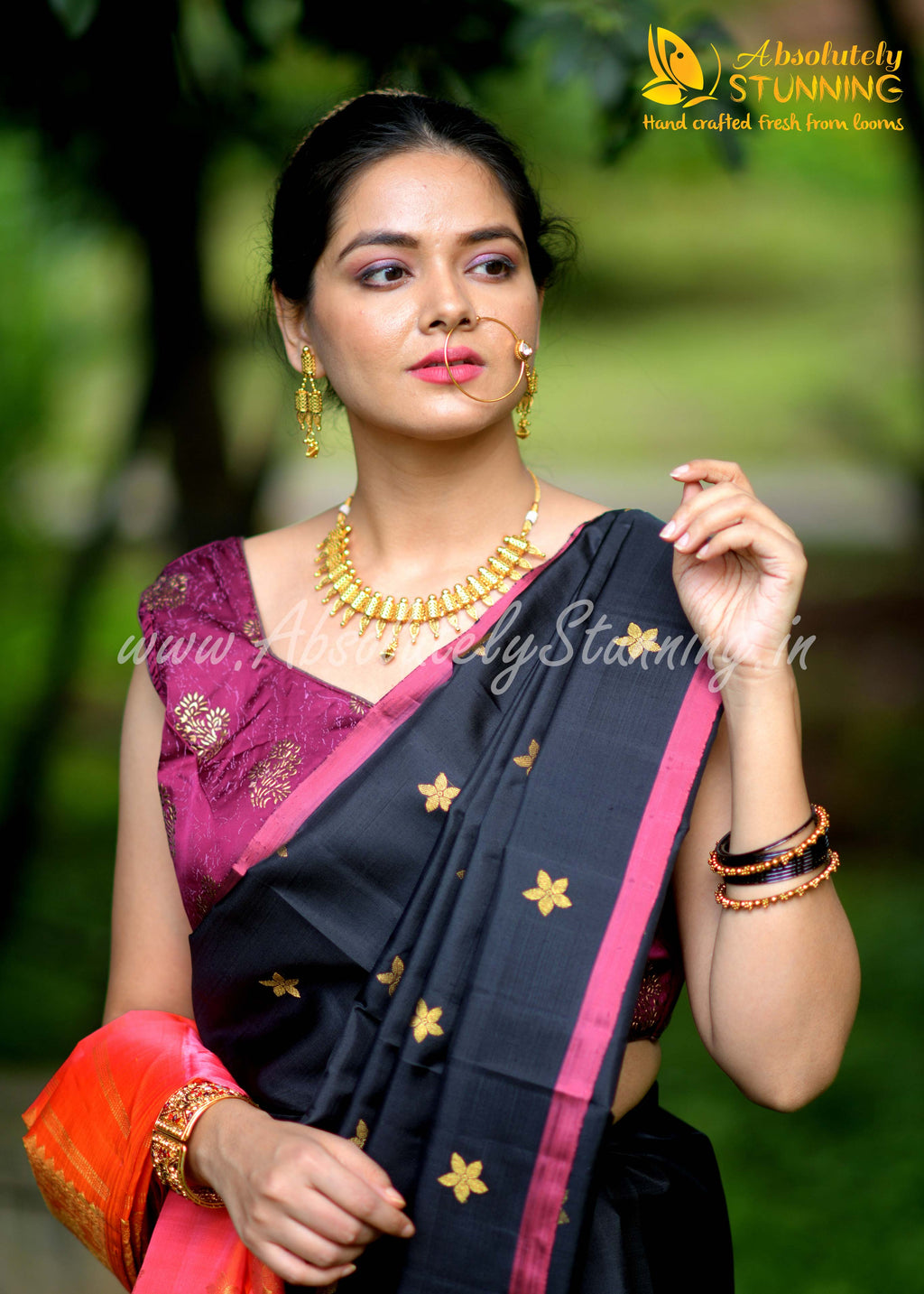 PARIJATHAM Hand Woven Black Floral Motif