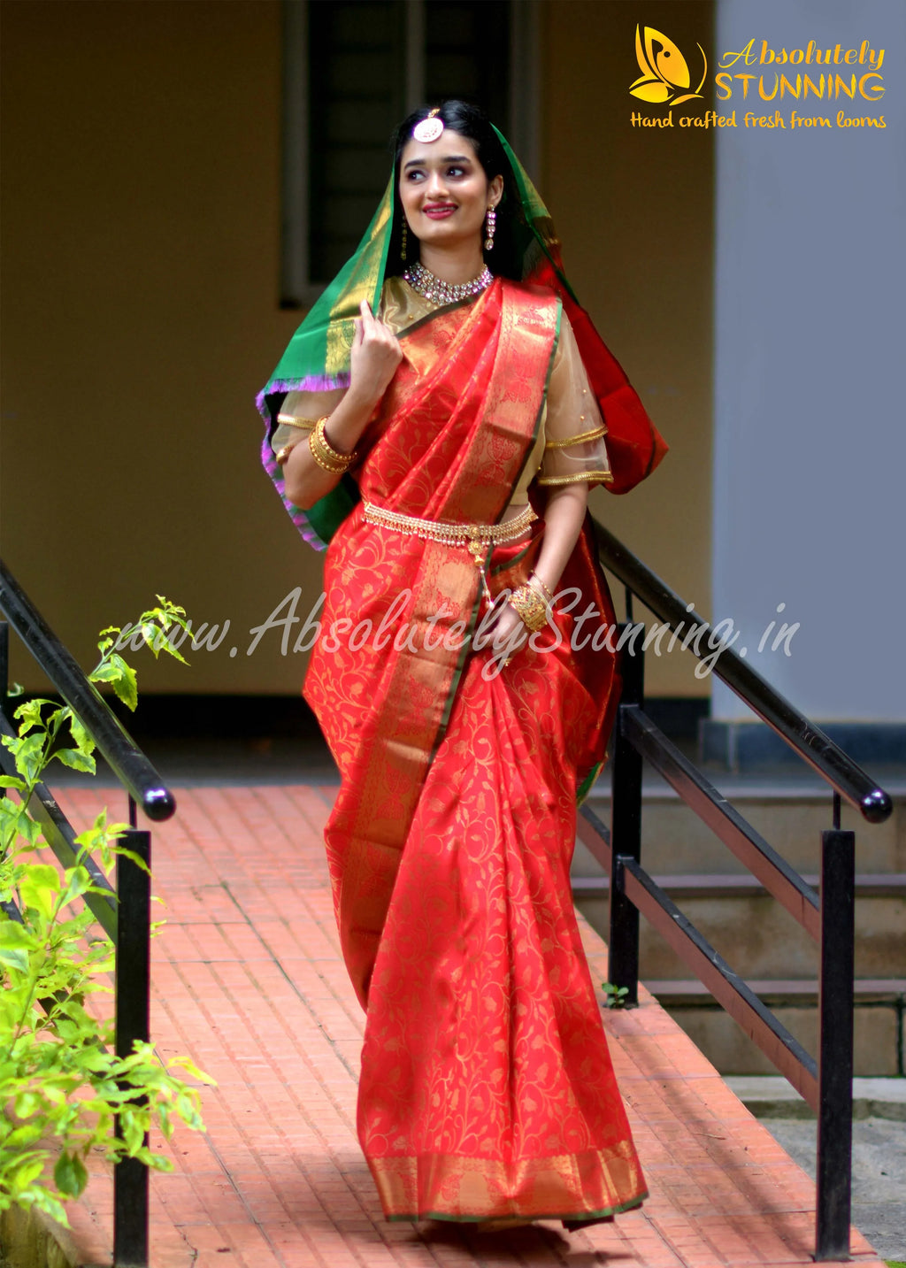 ROJAVANAM Hand Woven Vermillion Red Bridal