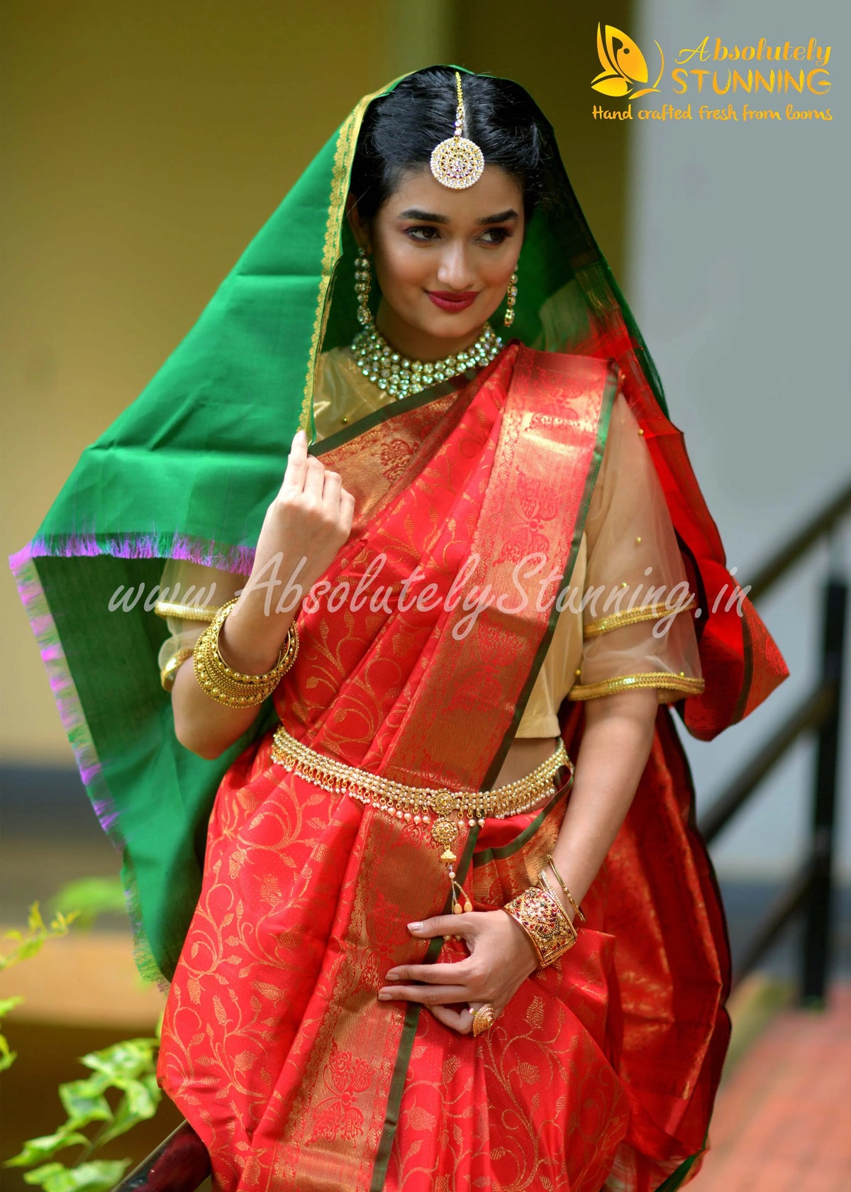 ROJAVANAM Hand Woven Vermillion Red Bridal