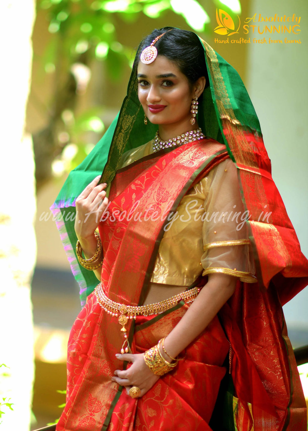 ROJAVANAM Hand Woven Vermillion Red Bridal