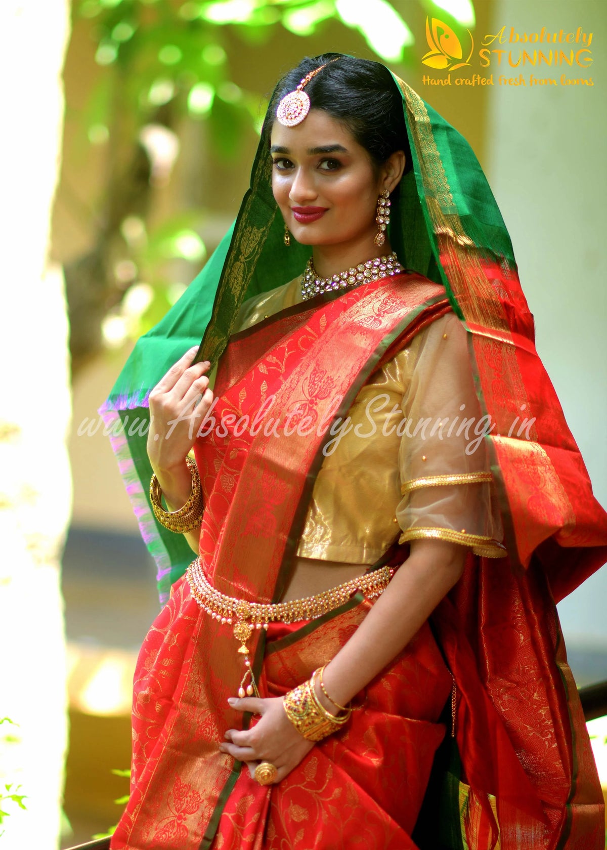 ROJAVANAM Hand Woven Vermillion Red Bridal