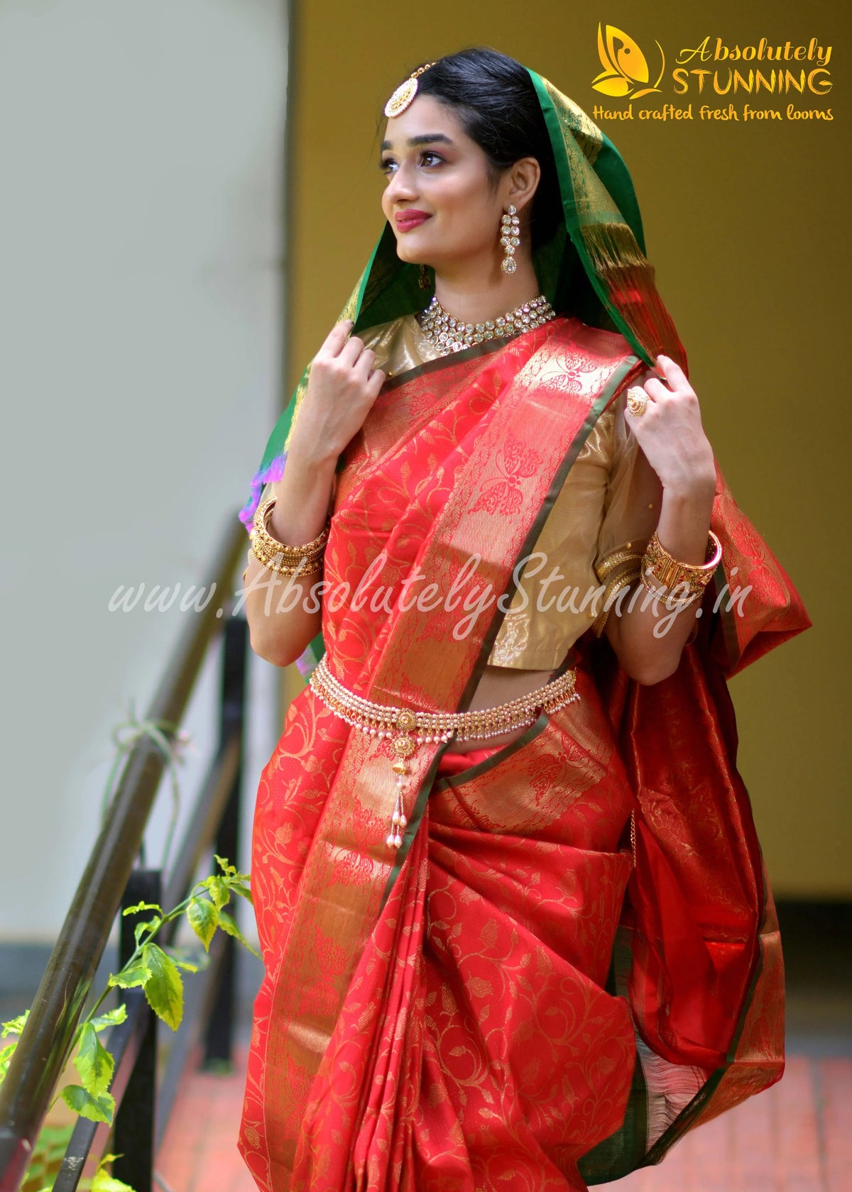 ROJAVANAM Hand Woven Vermillion Red Bridal