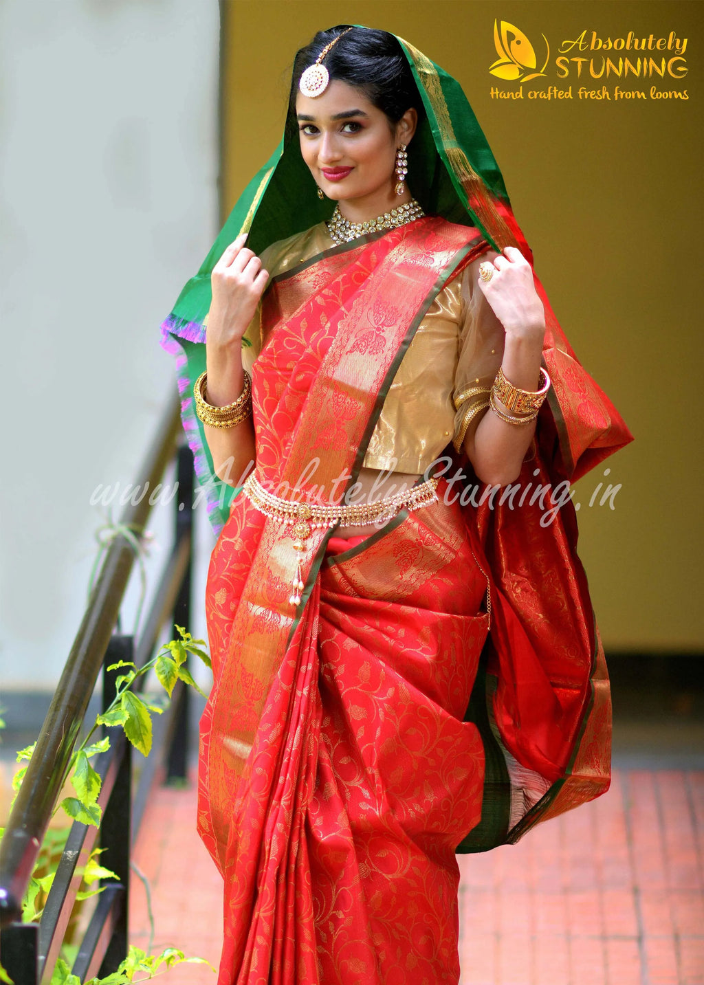 ROJAVANAM Hand Woven Vermillion Red Bridal