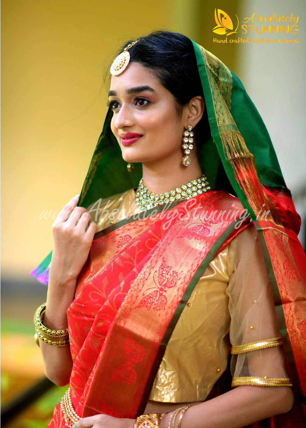 ROJAVANAM Hand Woven Vermillion Red Bridal