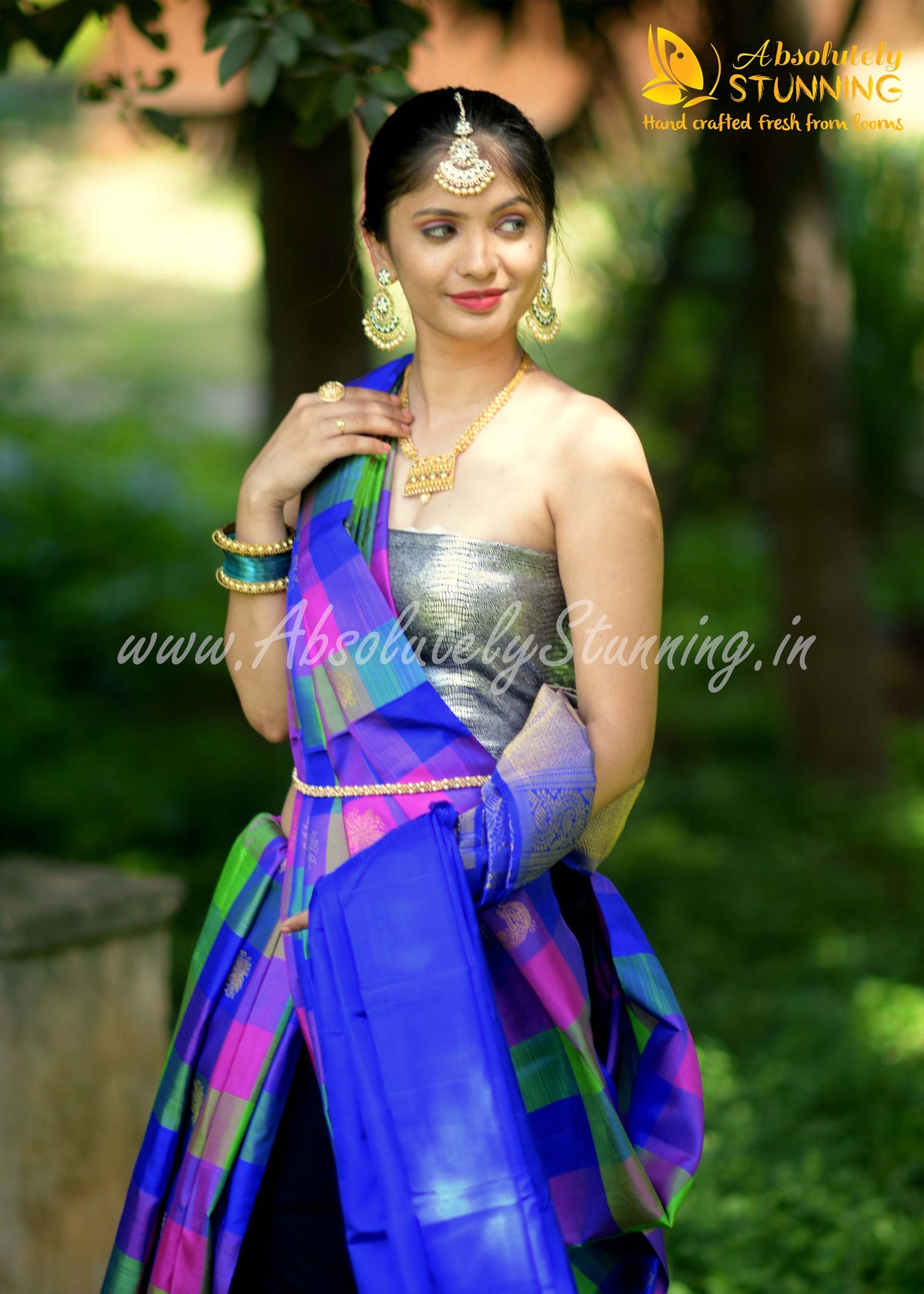 PANJAVARNAM Hand Woven Multicolour (Blue, Pink and Green)