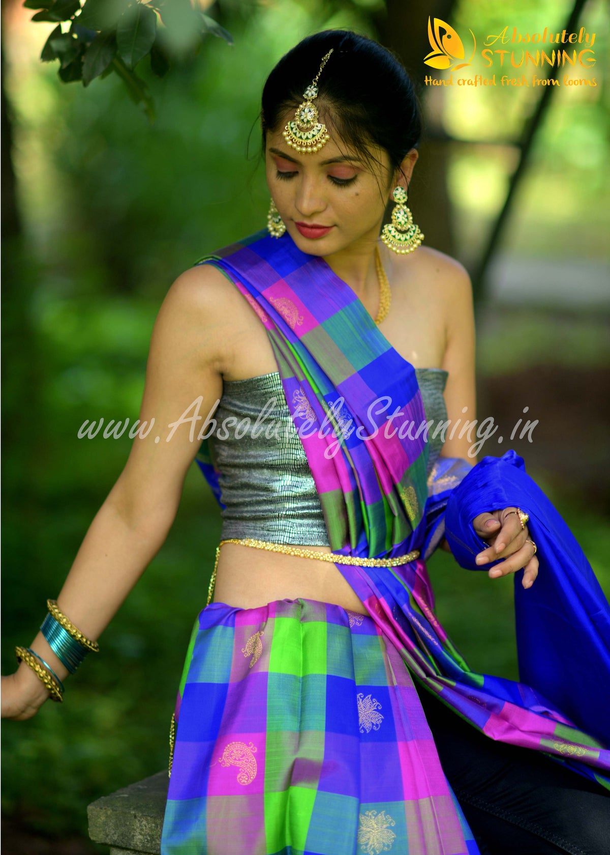 PANJAVARNAM Hand Woven Multicolour (Blue, Pink and Green)