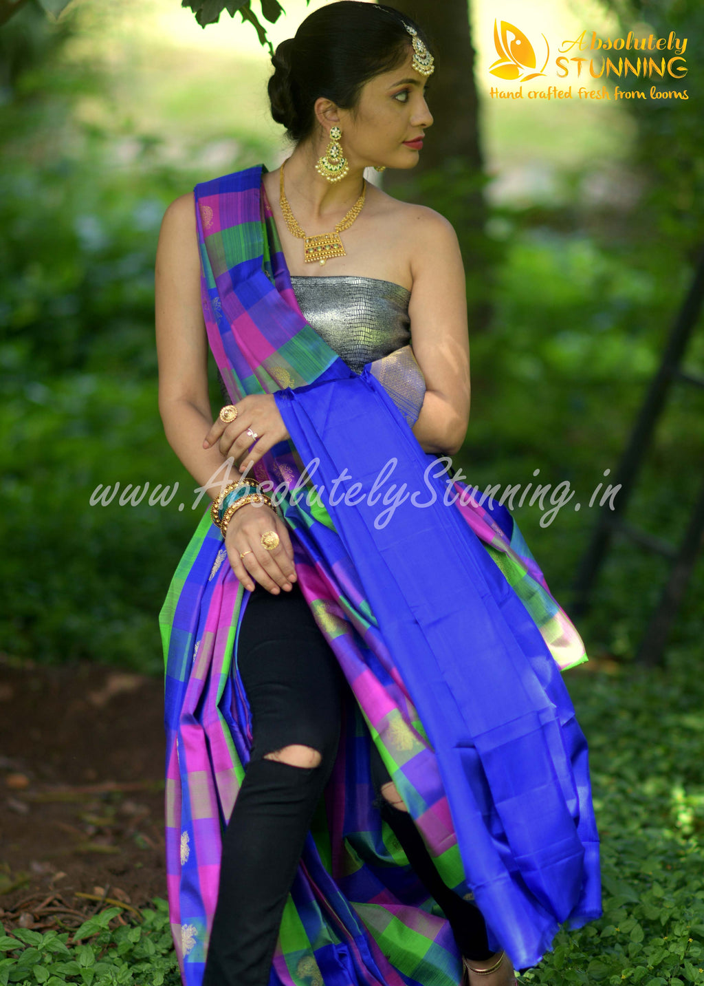 PANJAVARNAM Hand Woven Multicolour (Blue, Pink and Green)