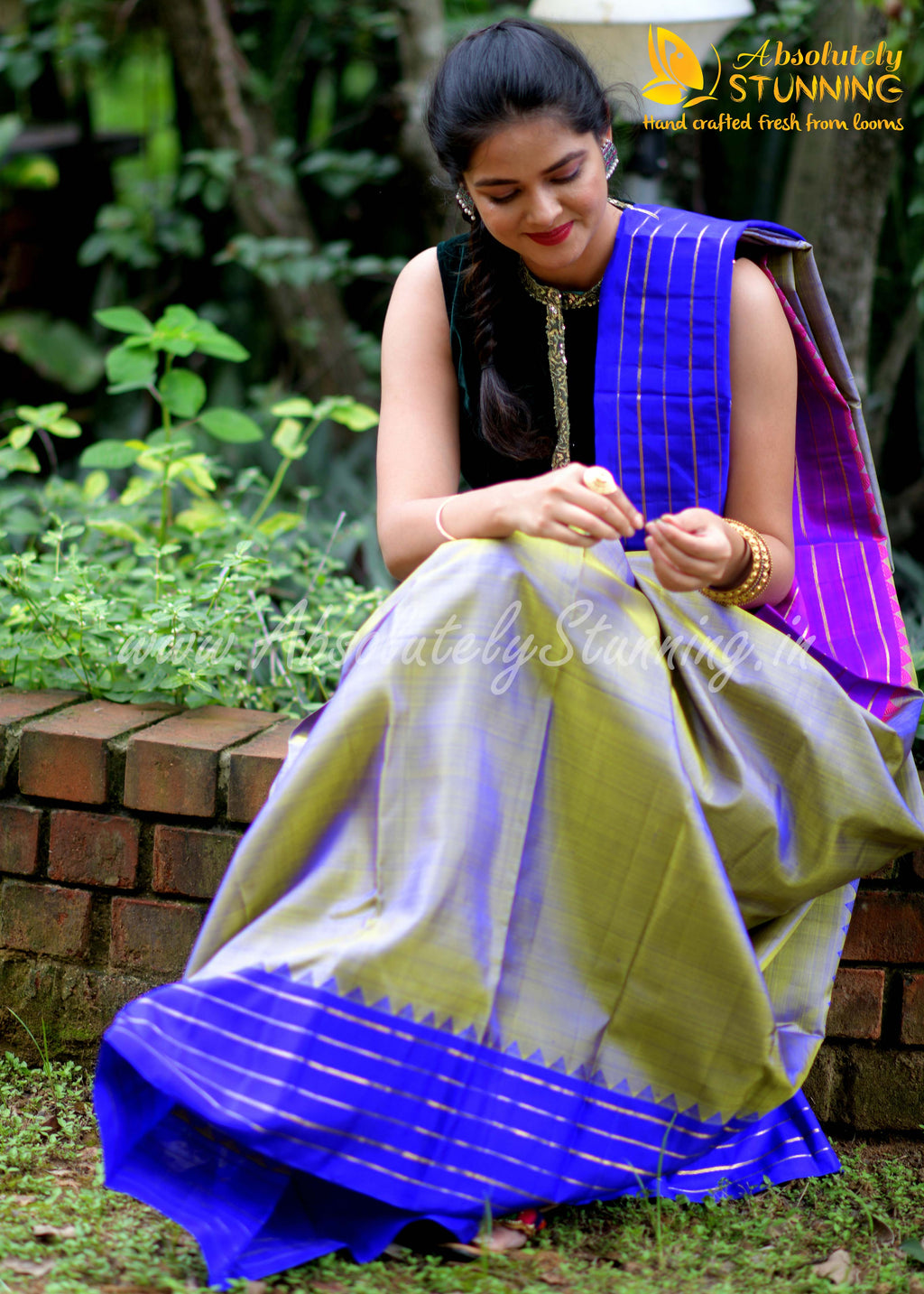 TRIVARNAM Hand Woven Tricolour Golden Mustard