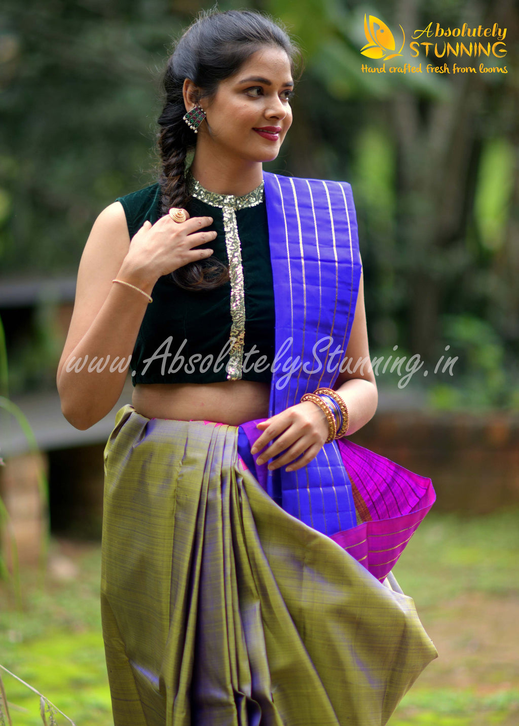 TRIVARNAM Hand Woven Tricolour Golden Mustard