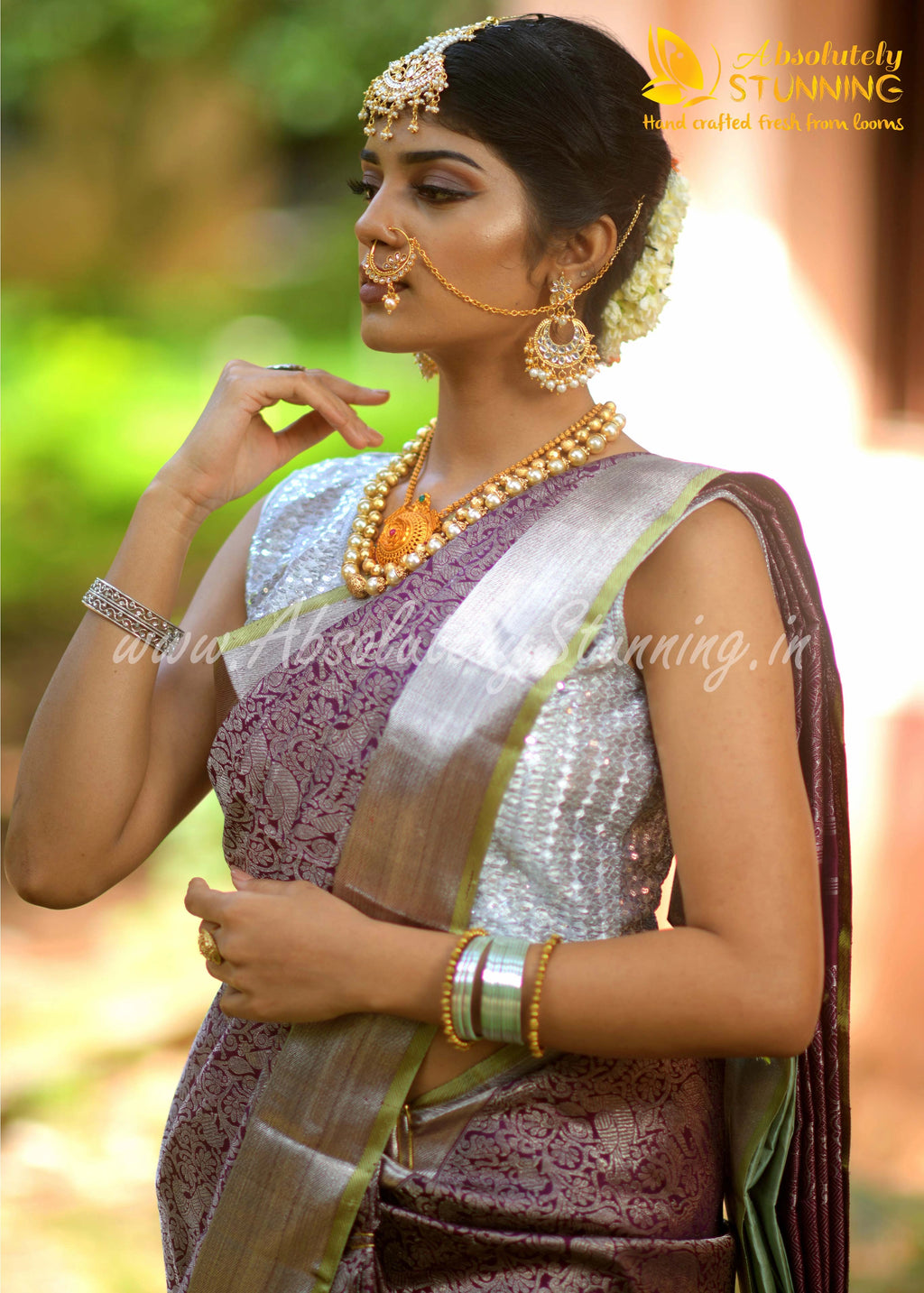 KANANAM Hand Woven Burgundy Bridal