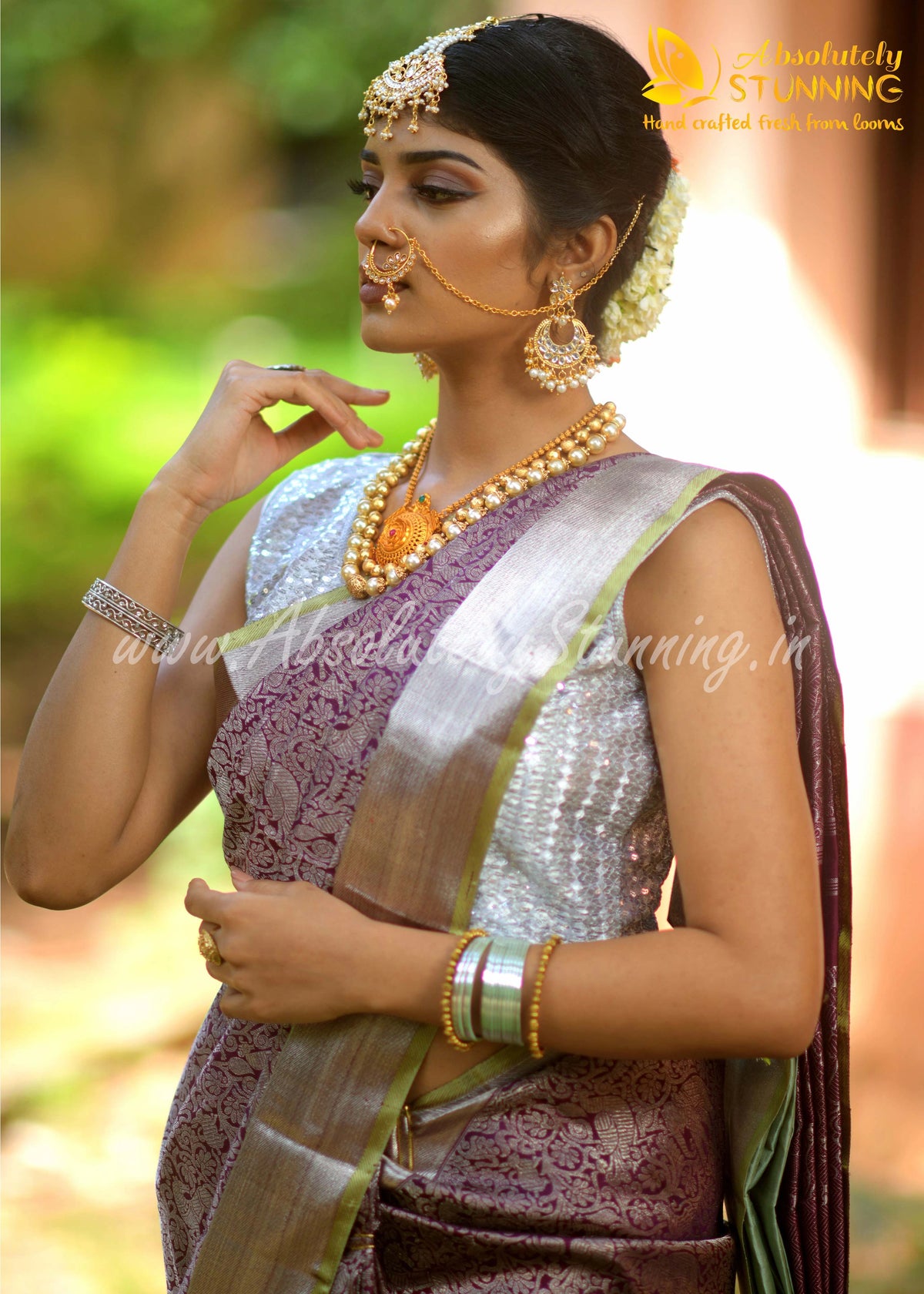 KANANAM Hand Woven Burgundy Bridal