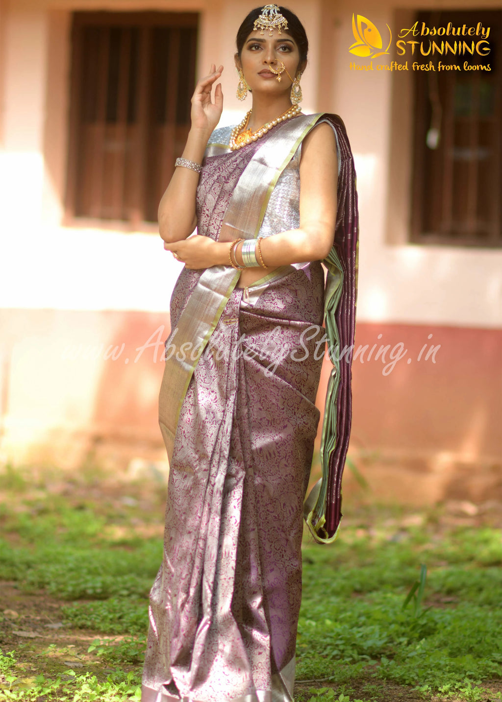 KANANAM Hand Woven Burgundy Bridal