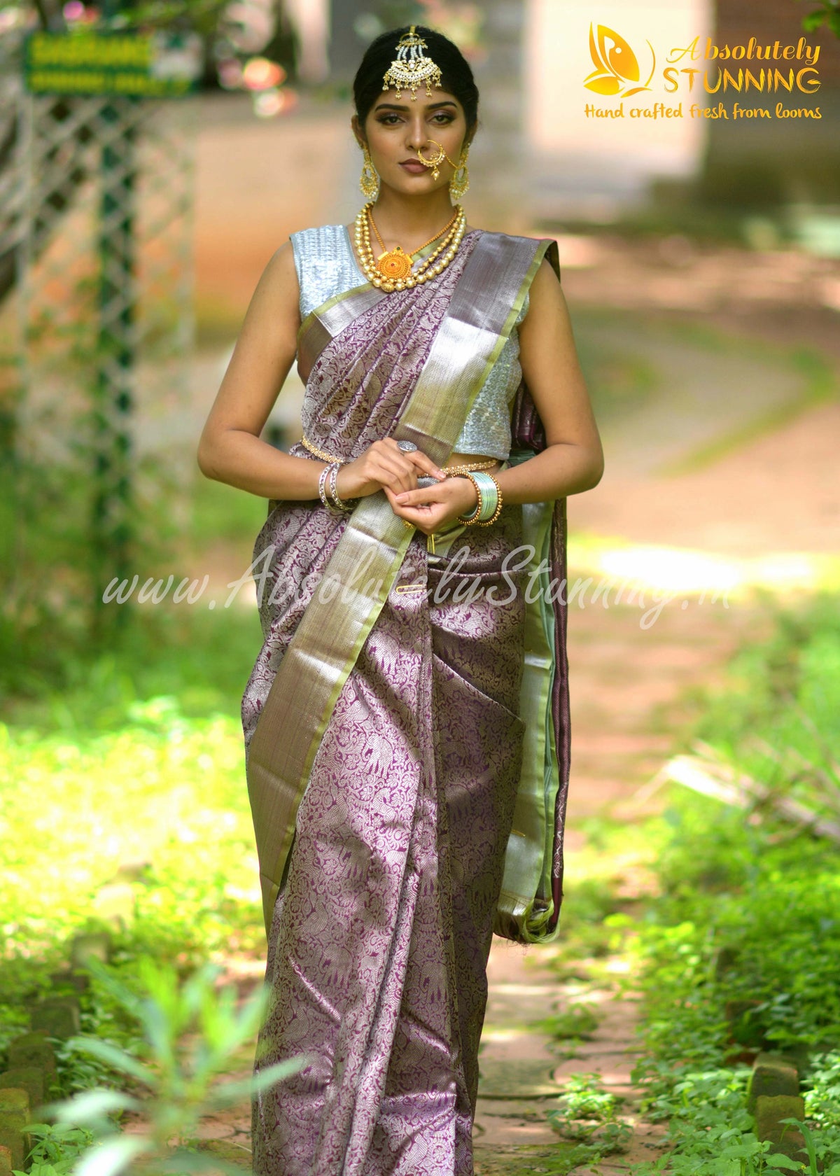 KANANAM Hand Woven Burgundy Bridal
