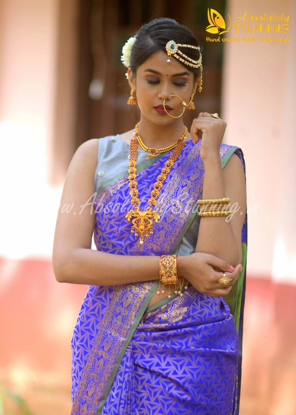 MAYOORANARTHANAM Hand Woven Blue Bridal