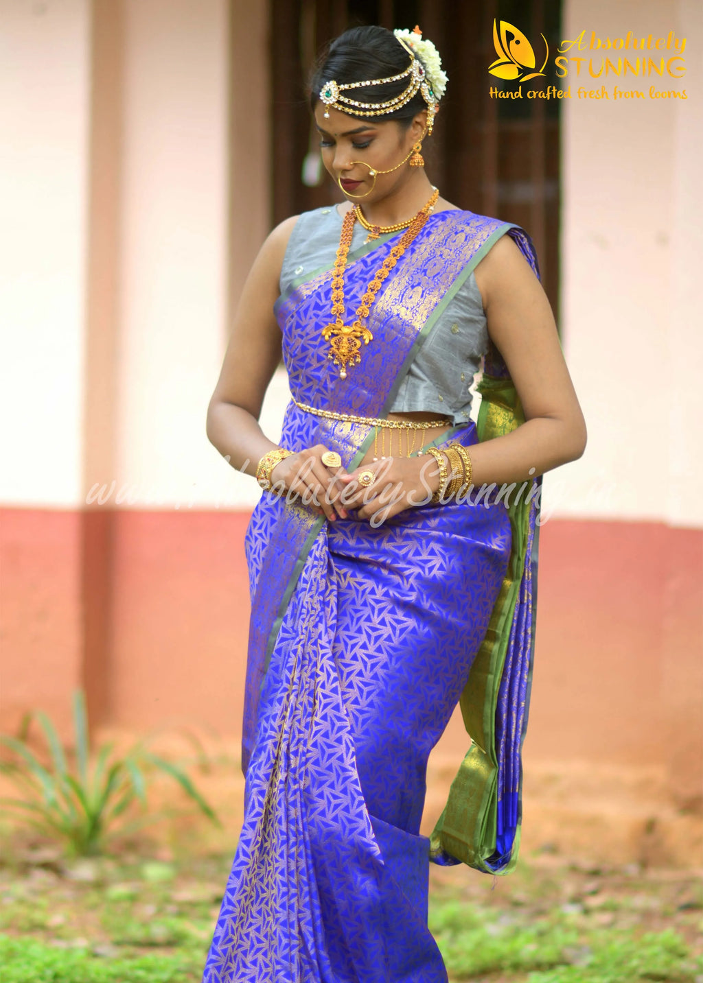 MAYOORANARTHANAM Hand Woven Blue Bridal