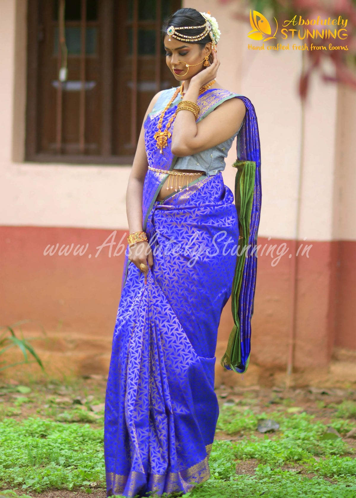 MAYOORANARTHANAM Hand Woven Blue Bridal