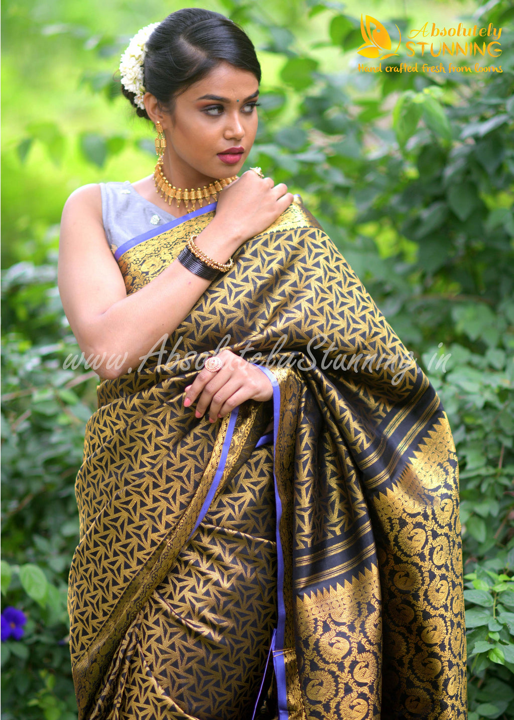 MAYOORANARTHANAM Hand Woven Black Bridal