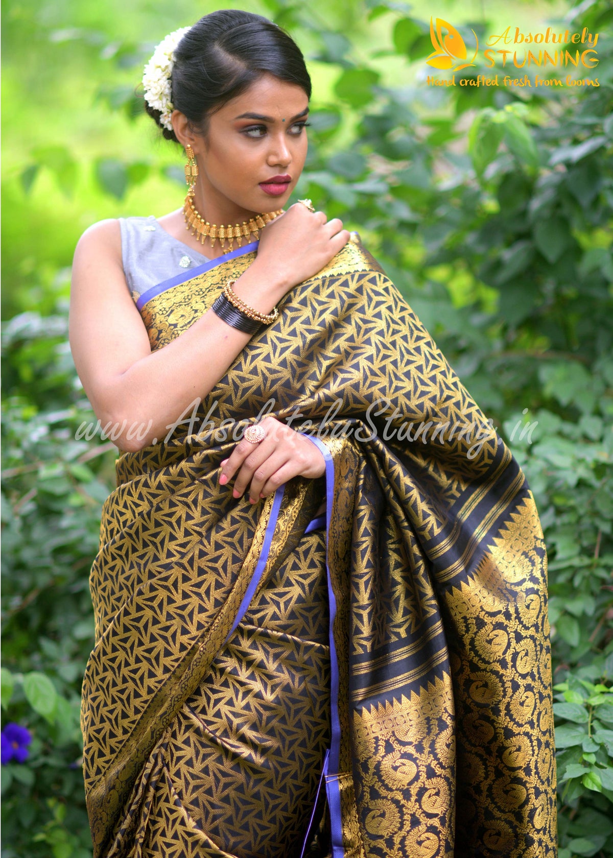 MAYOORANARTHANAM Hand Woven Black Bridal