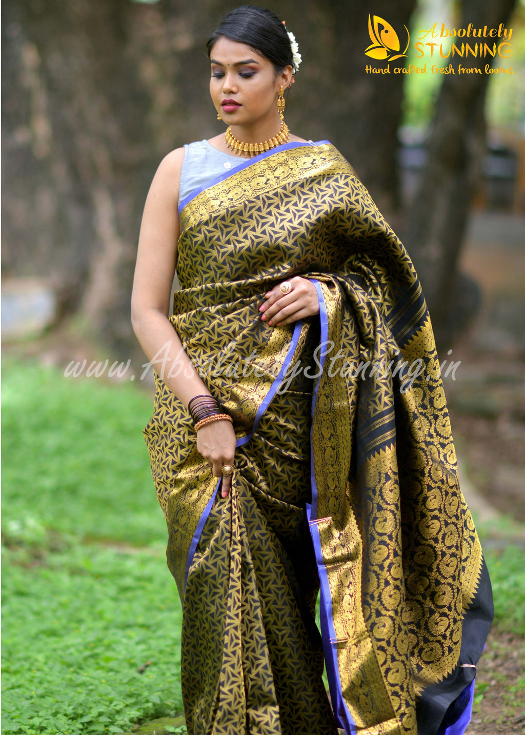 MAYOORANARTHANAM Hand Woven Black Bridal