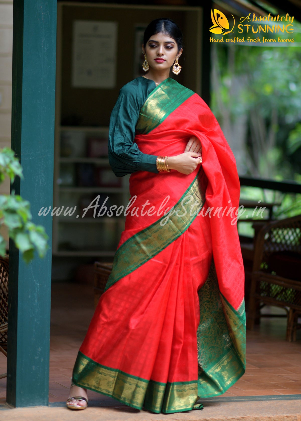KOKILAM Handwoven Korvai Candy Apple Red