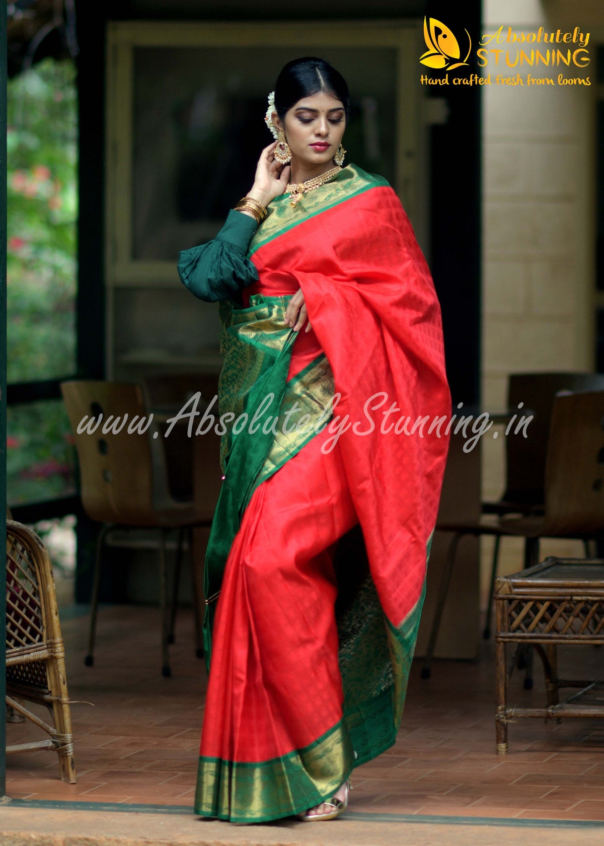 KOKILAM Handwoven Korvai Candy Apple Red