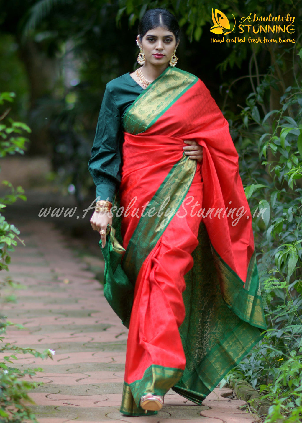 KOKILAM Handwoven Korvai Candy Apple Red