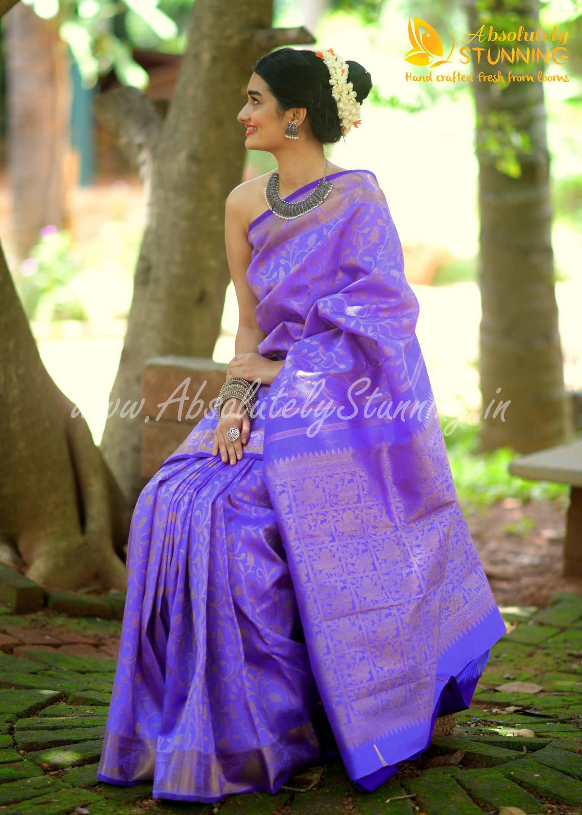 ROJAVANAM Hand Woven Lavender Bridal