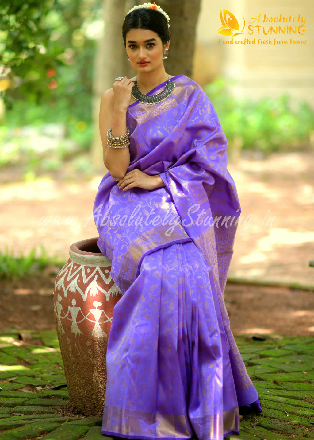 ROJAVANAM Hand Woven Lavender Bridal