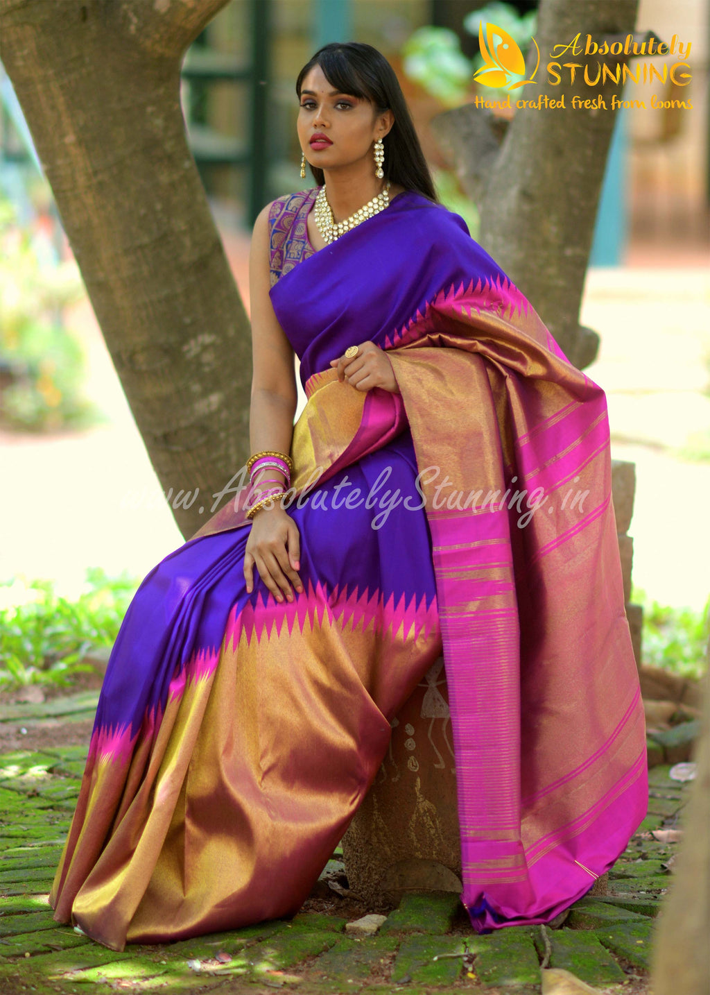 AROHANAM Hand Woven Royal Purple Rising border