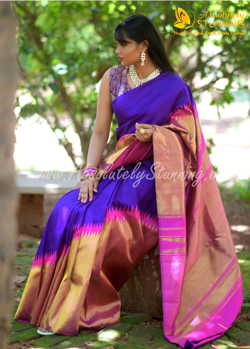 AROHANAM Hand Woven Royal Purple Rising border